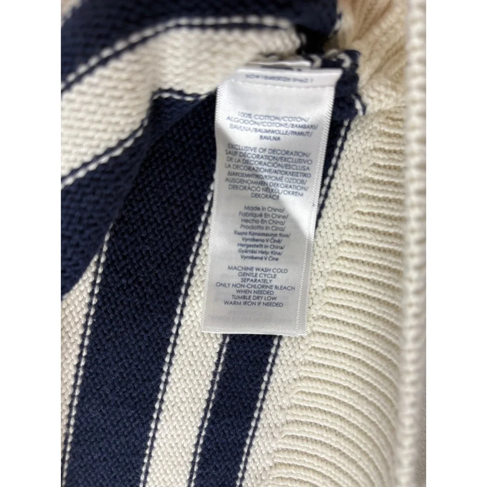Chaps Mens Cotton Crewneck Sweater Large White Navy Blue Nautical Knit‎ Pullover